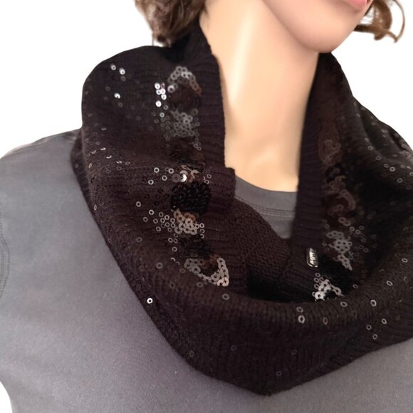Calvin Klein Black Sequin Knit Loop Scarf Collar Elegant Accessory Evening Glam - Picture 12 of 14
